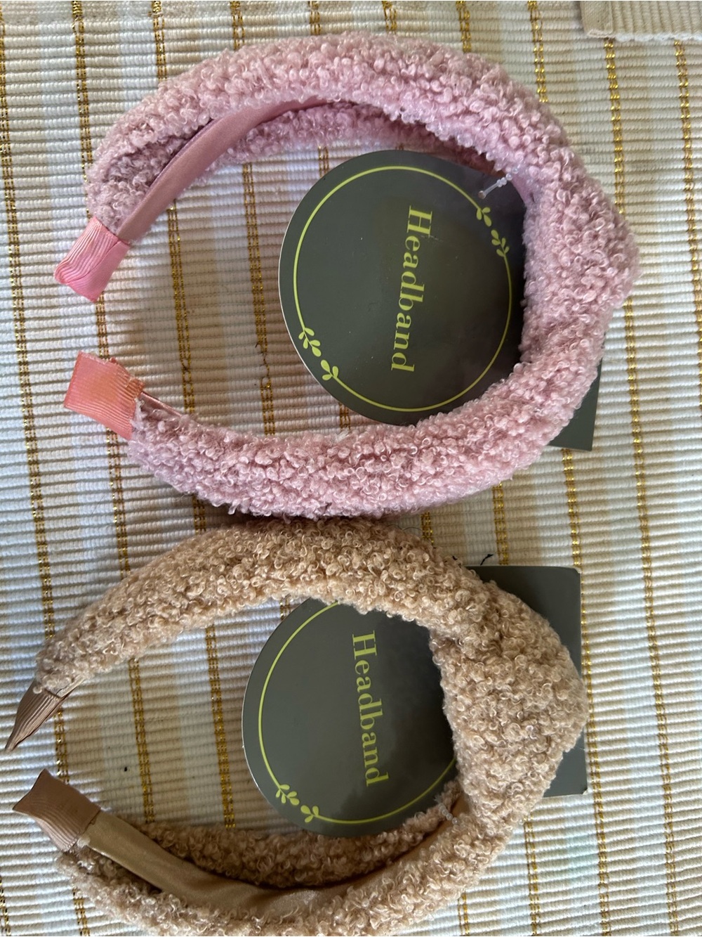 Kids Plush Textured Headband - Pink and Beige